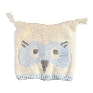Pottery Barn Kids Crochet tight knit Baby's Owl Hat Ivory Size 0-3M Cotton Boy